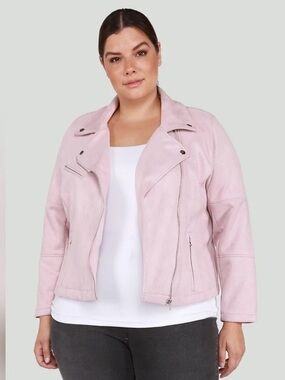 Dex Soft Pink Faux Suede Moto Jacket, Size XL